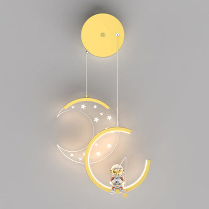 Contemporary Nordic Astronaut Moon Stars Pattern Acrylic Iron LED Wall Sconce Lamp For Living Room