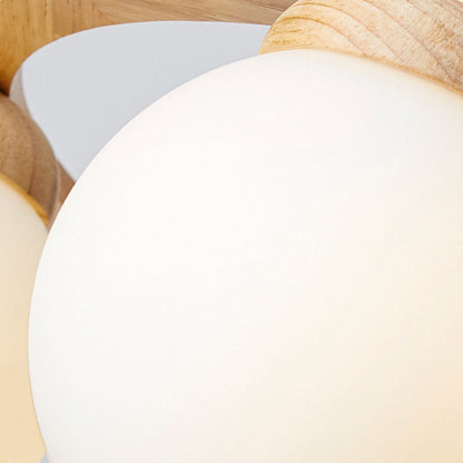Contemporary Scandinavian Round Orb Rubber Wood Glass Lampshade 4/6/7 - Light Chandelier For Living Room