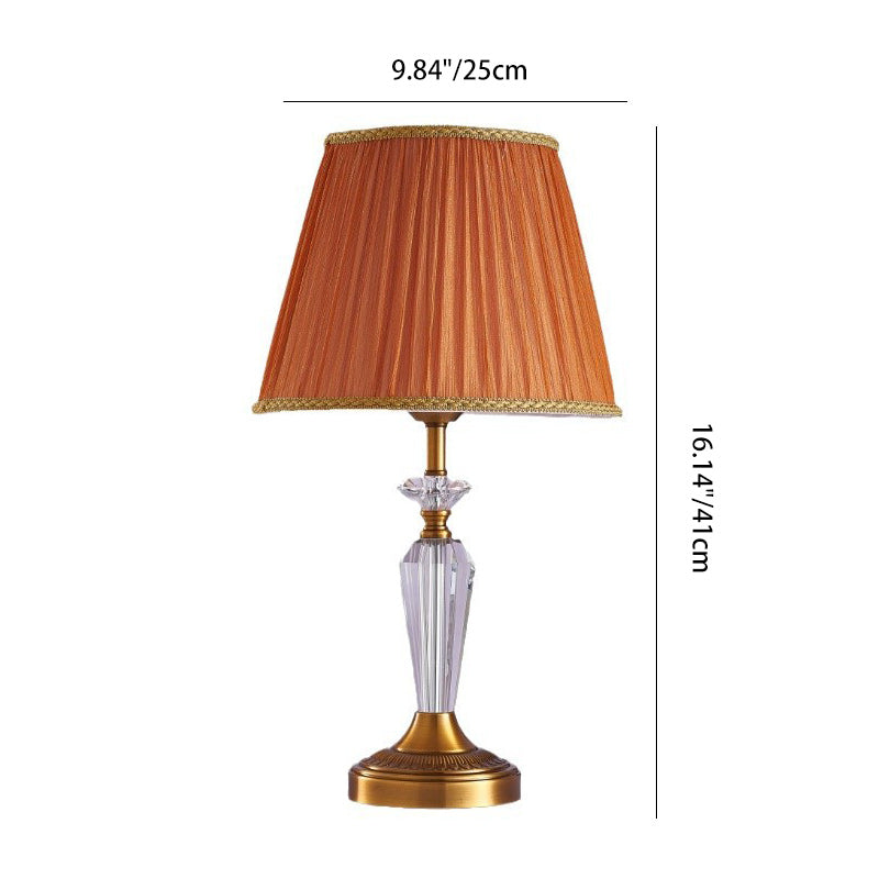 Traditional European Fabric Lampshade Crystal Copper Base 1 - Light Table Lamp For Living Room