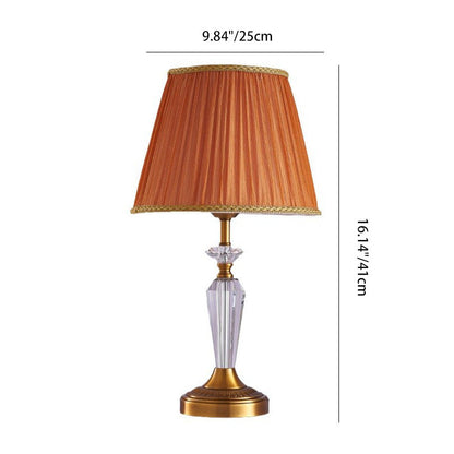 Traditional European Fabric Lampshade Crystal Copper Base 1 - Light Table Lamp For Living Room