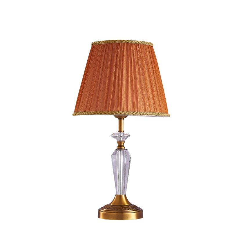 Traditional European Fabric Lampshade Crystal Copper Base 1 - Light Table Lamp For Living Room