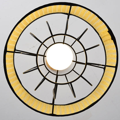 Contemporary Boho Cylinder Plastic Rattan Weaving Iron 1 - Light Pendant Light For Living Room