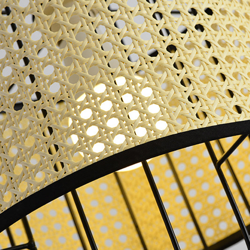 Contemporary Boho Cylinder Plastic Rattan Weaving Iron 1 - Light Pendant Light For Living Room