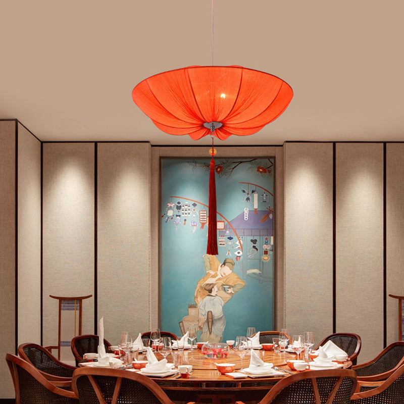 Traditional Chinese Lotus Petal Shape Fabric Lampshade Hardware 1/3 - Light Chandeliers For Dining Room