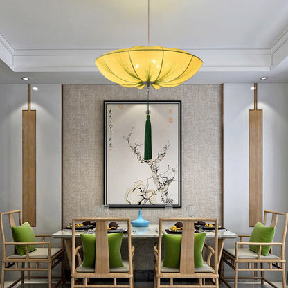 Traditional Chinese Lotus Petal Shape Fabric Lampshade Hardware 1/3 - Light Chandeliers For Dining Room