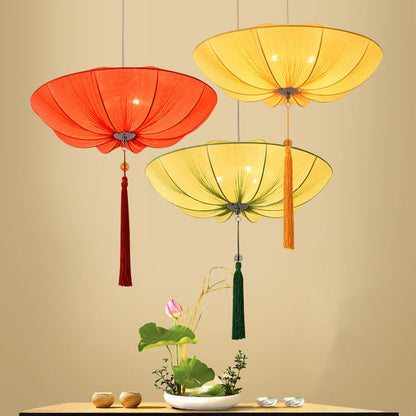 Traditional Chinese Lotus Petal Shape Fabric Lampshade Hardware 1/3 - Light Chandeliers For Dining Room