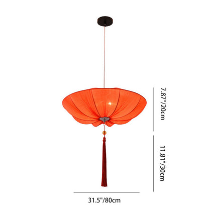Traditional Chinese Lotus Petal Shape Fabric Lampshade Hardware 1/3 - Light Chandeliers For Dining Room