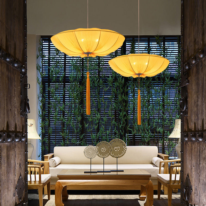 Traditional Chinese Lotus Petal Shape Fabric Lampshade Hardware 1/3 - Light Chandeliers For Dining Room