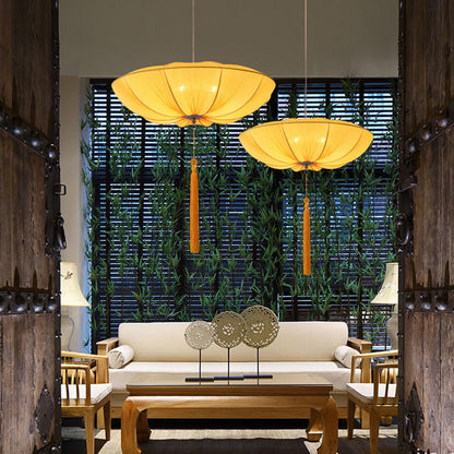 Traditional Chinese Lotus Petal Shape Fabric Lampshade Hardware 1/3 - Light Chandeliers For Dining Room