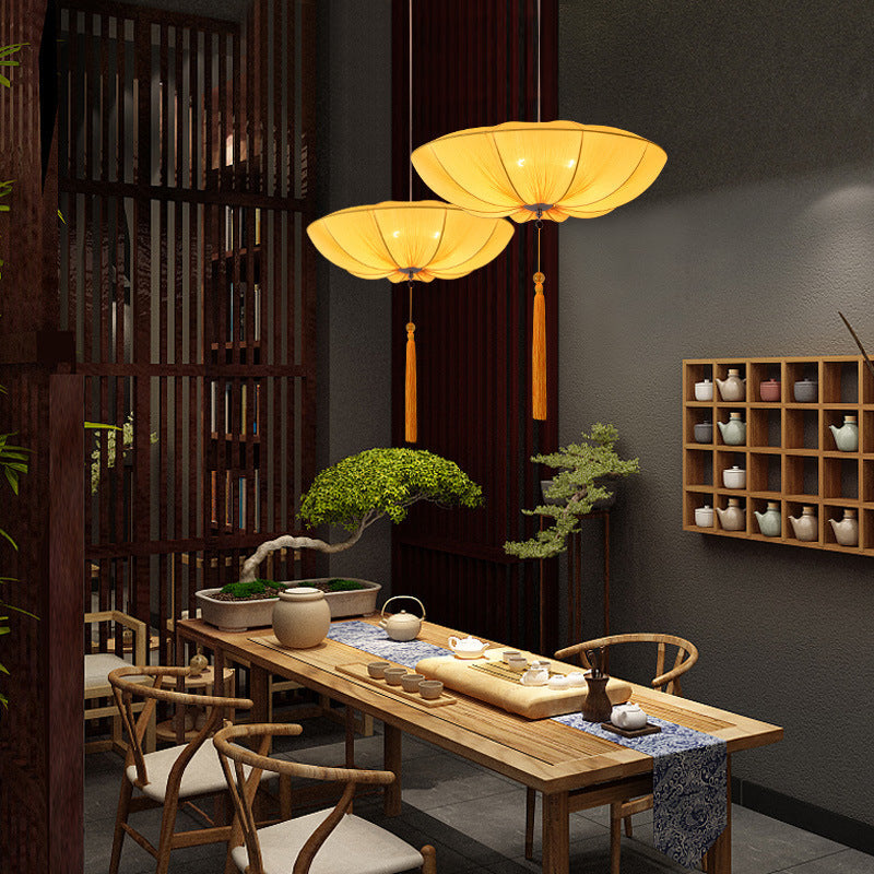 Traditional Chinese Lotus Petal Shape Fabric Lampshade Hardware 1/3 - Light Chandeliers For Dining Room