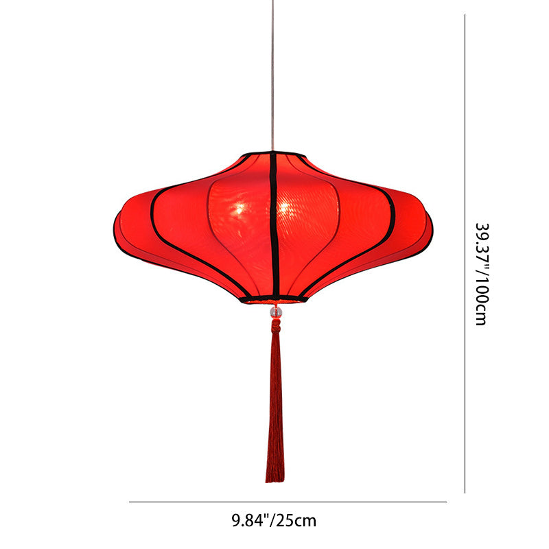 Traditional Chinese Lantern Shape Fabric Lampshade Hardware 1/3 - Light Chandelier For Dining Room