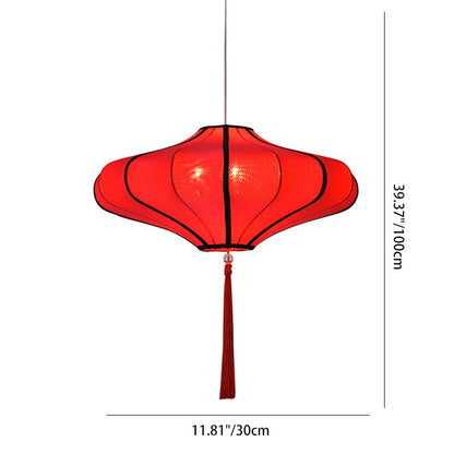 Traditional Chinese Lantern Shape Fabric Lampshade Hardware 1/3 - Light Chandelier For Dining Room