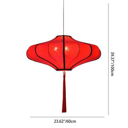 Traditional Chinese Lantern Shape Fabric Lampshade Hardware 1/3 - Light Chandelier For Dining Room