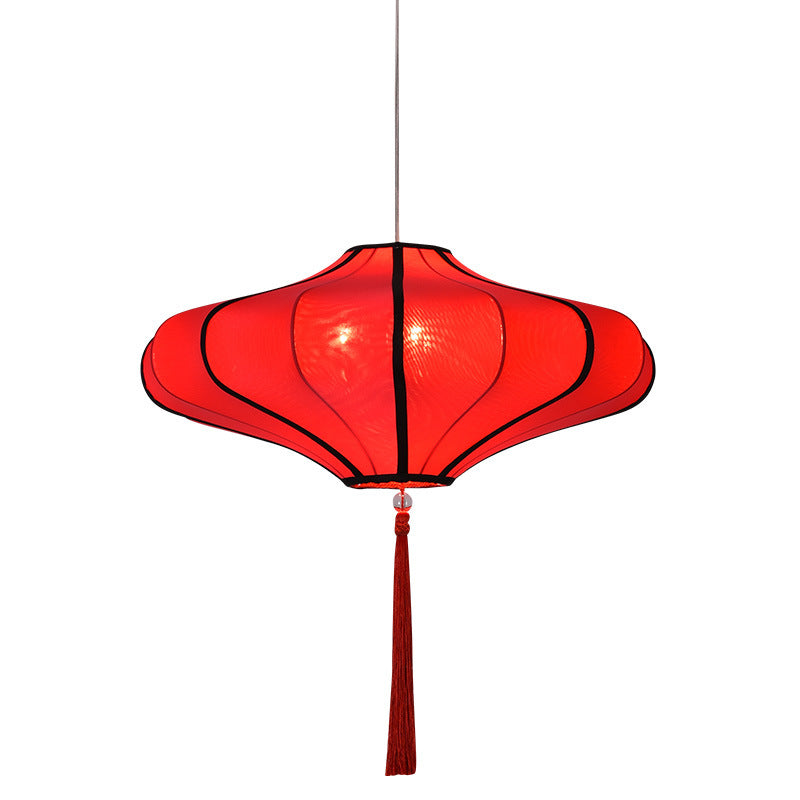 Traditional Chinese Lantern Shape Fabric Lampshade Hardware 1/3 - Light Chandelier For Dining Room