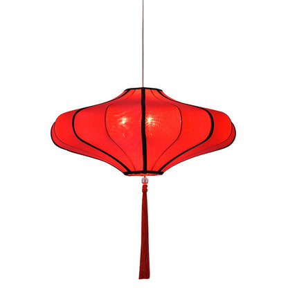 Traditional Chinese Lantern Shape Fabric Lampshade Hardware 1/3 - Light Chandelier For Dining Room