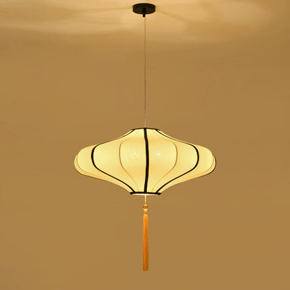Traditional Chinese Lantern Shape Fabric Lampshade Hardware 1/3 - Light Chandelier For Dining Room
