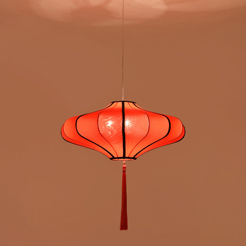 Traditional Chinese Lantern Shape Fabric Lampshade Hardware 1/3 - Light Chandelier For Dining Room