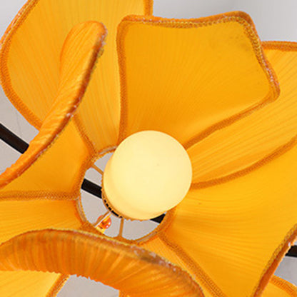 Traditional Chinese Lotus Cylinder Lantern Fabric Lampshade Iron 1 - Light Chandelier For Living Room
