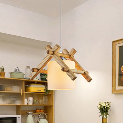伝統的な日本家屋の形をしたアッシュガラスのランプシェード1灯 - ダイニングルーム用ペンダントライト