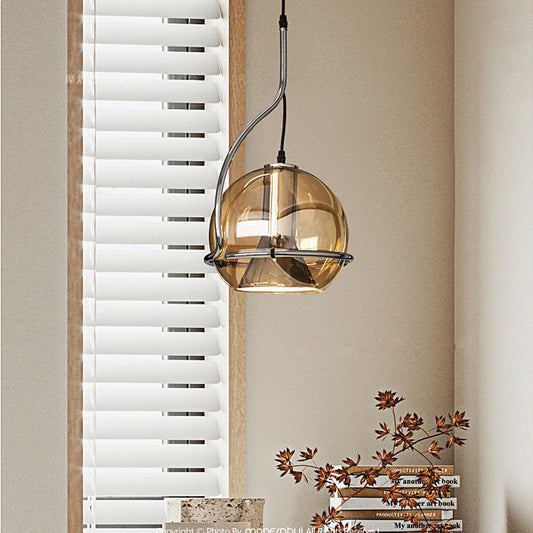 Contemporary Scandinavian Round Ball Glass Lampshade Iron 1 - Light Pendant Light For Living Room