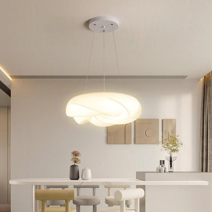 Contemporary Nordic Cream Flower Roll Acrylic Lampshade Iron LED Chandelier For Dining Room