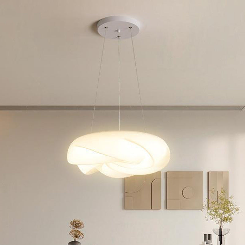 Contemporary Nordic Cream Flower Roll Acrylic Lampshade Iron LED Chandelier For Dining Room