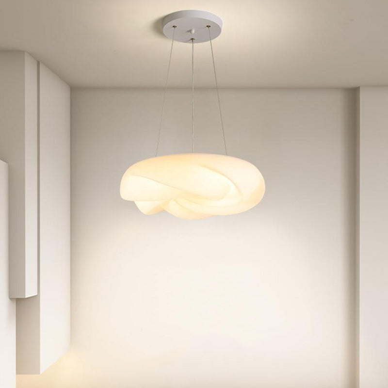 Contemporary Nordic Cream Flower Roll Acrylic Lampshade Iron LED Chandelier For Dining Room