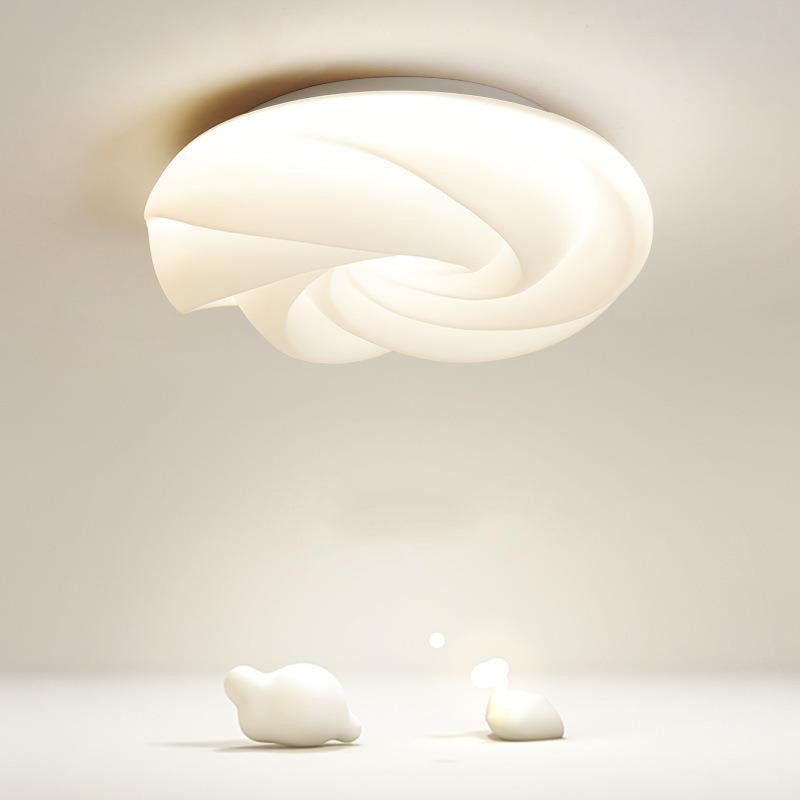 Contemporary Nordic Cream Flower Roll Acrylic Lampshade Iron LED Flush Mount Ceiling Light For Bedroom