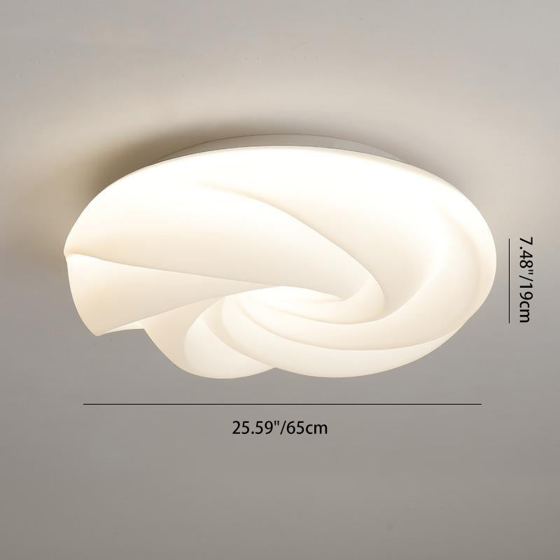Contemporary Nordic Cream Flower Roll Acrylic Lampshade Iron LED Flush Mount Ceiling Light For Bedroom