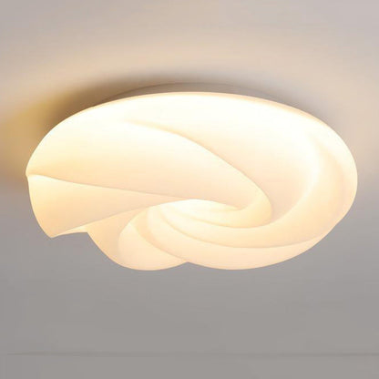 Contemporary Nordic Cream Flower Roll Acrylic Lampshade Iron LED Flush Mount Ceiling Light For Bedroom