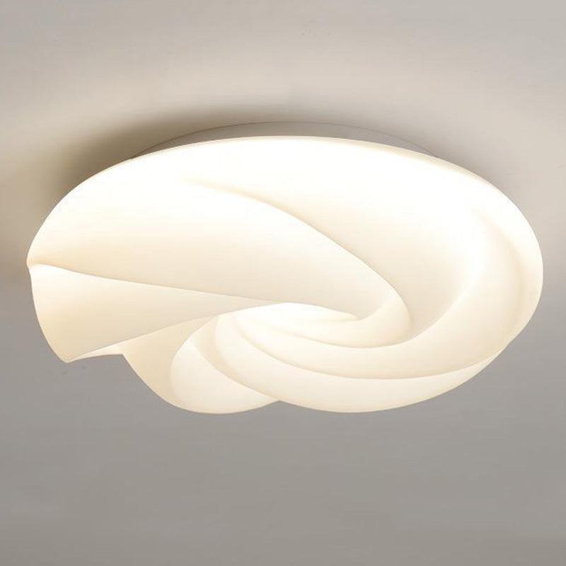 Contemporary Nordic Cream Flower Roll Acrylic Lampshade Iron LED Flush Mount Ceiling Light For Bedroom