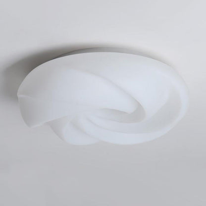 Contemporary Nordic Cream Flower Roll Acrylic Lampshade Iron LED Flush Mount Ceiling Light For Bedroom