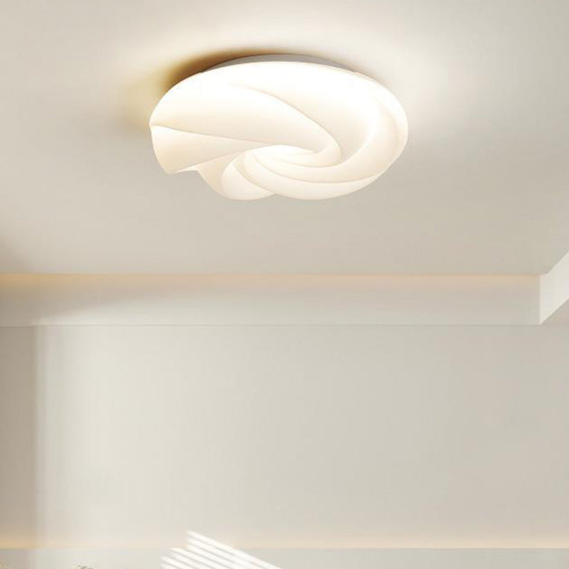 Contemporary Nordic Cream Flower Roll Acrylic Lampshade Iron LED Flush Mount Ceiling Light For Bedroom