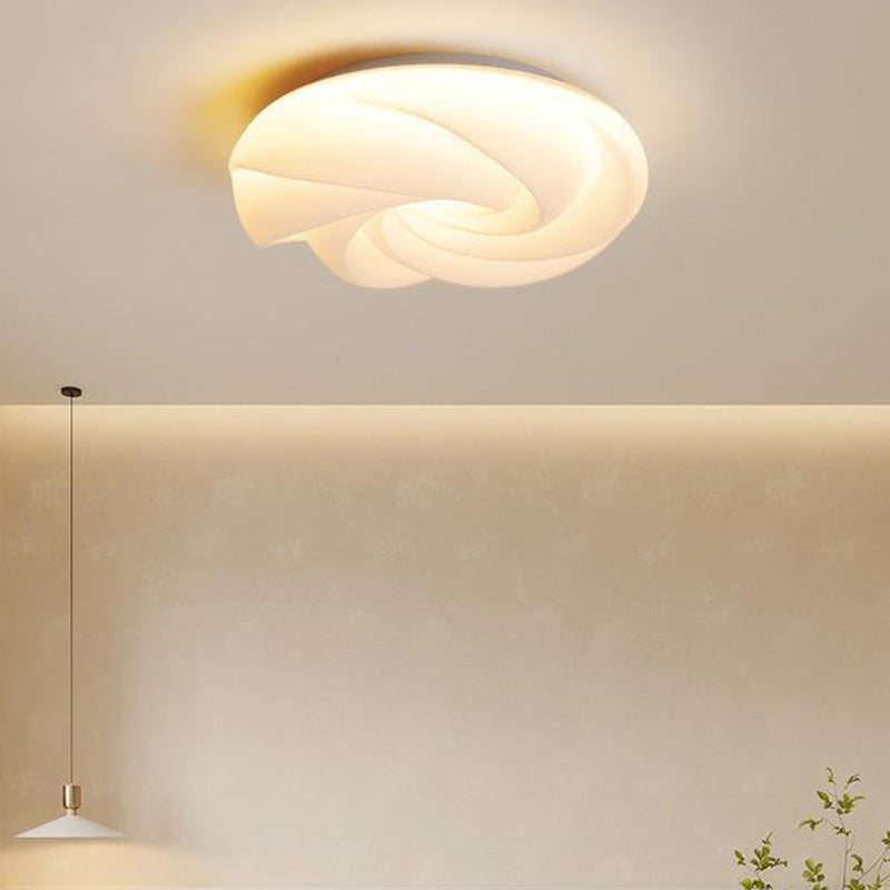 Contemporary Nordic Cream Flower Roll Acrylic Lampshade Iron LED Flush Mount Ceiling Light For Bedroom