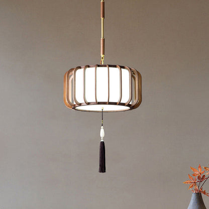 Traditional Chinese Lantern Shape Acrylic Lampshade Walnut Brass 3/5 - Light Chandelier For Dining Room