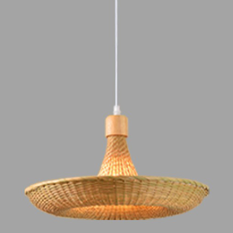 Contemporary Boho Hat Shape Bamboo Weaving Iron 1 - Light Pendant Light For Dining Room