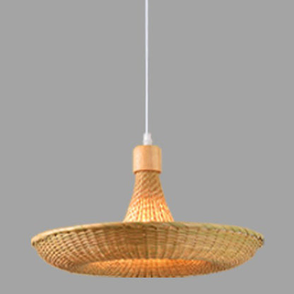 Contemporary Boho Hat Shape Bamboo Weaving Iron 1 - Light Pendant Light For Dining Room