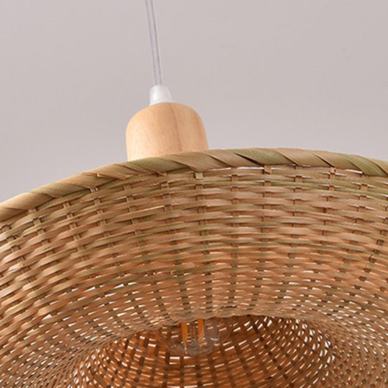 Contemporary Boho Hat Shape Bamboo Weaving Iron 1 - Light Pendant Light For Dining Room