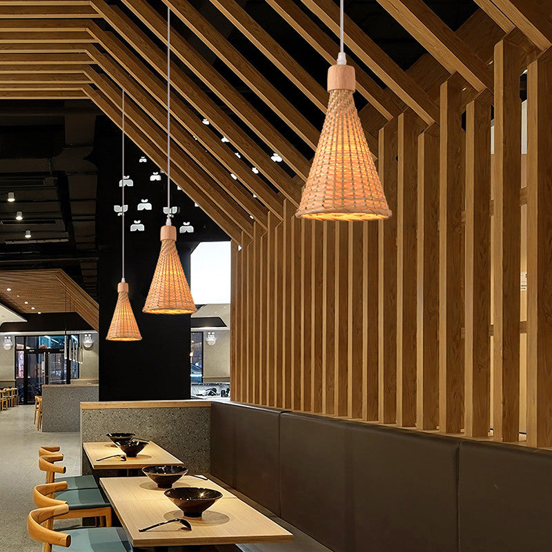 Contemporary Boho Hat Shape Bamboo Weaving Iron 1 - Light Pendant Light For Dining Room