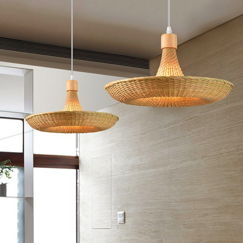 Contemporary Boho Hat Shape Bamboo Weaving Iron 1 - Light Pendant Light For Dining Room