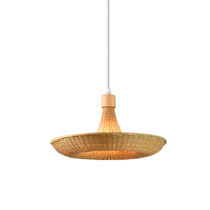 Contemporary Boho Hat Shape Bamboo Weaving Iron 1 - Light Pendant Light For Dining Room