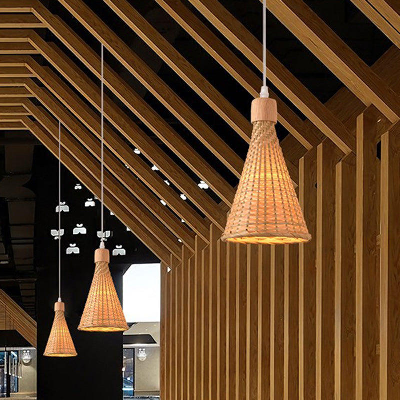 Contemporary Boho Hat Shape Bamboo Weaving Iron 1 - Light Pendant Light For Dining Room