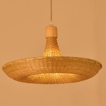 Contemporary Boho Hat Shape Bamboo Weaving Iron 1 - Light Pendant Light For Dining Room