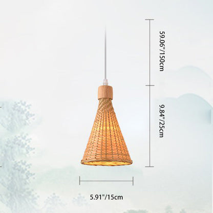 Contemporary Boho Hat Shape Bamboo Weaving Iron 1 - Light Pendant Light For Dining Room