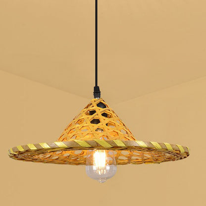 Contemporary Boho Hat Shape Bamboo Weaving Lampshade Iron 1 - Light Pendant Light For Dining Room