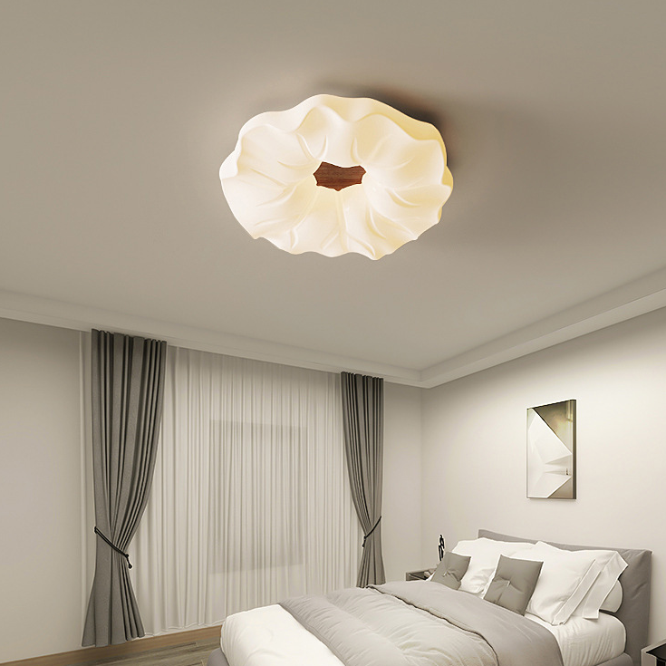 Contemporary Nordic Cream Flower Acrylic Lampshade Iron LED Flush Mount Ceiling Light For Bedroom