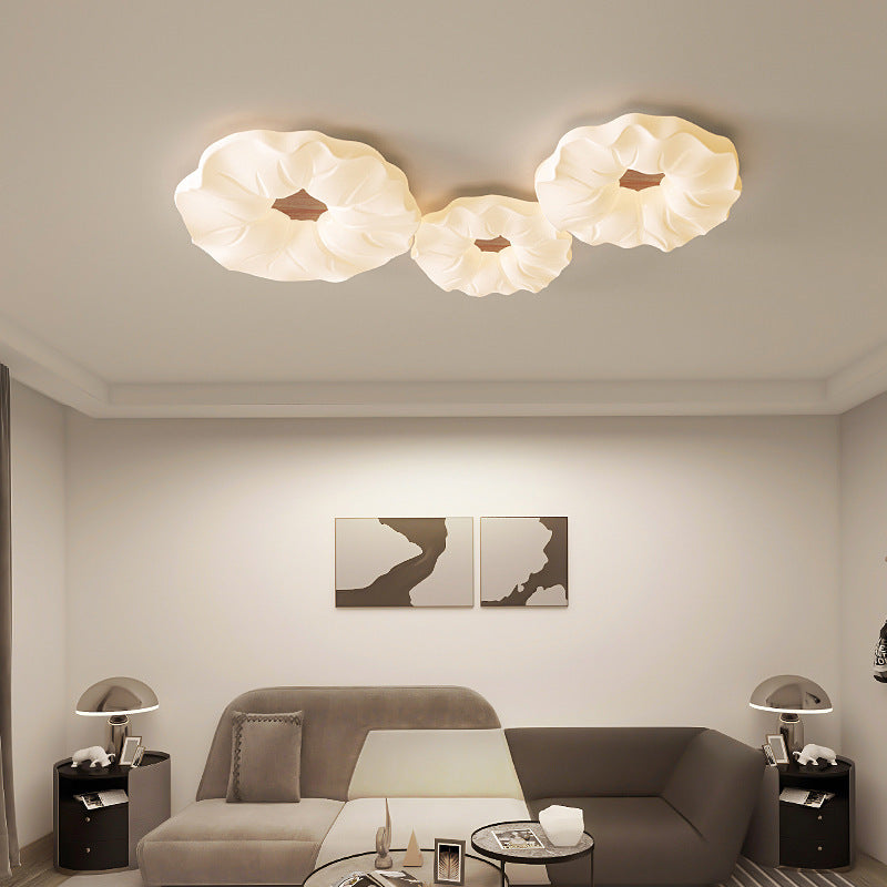 Contemporary Nordic Cream Flower Acrylic Lampshade Iron LED Flush Mount Ceiling Light For Bedroom