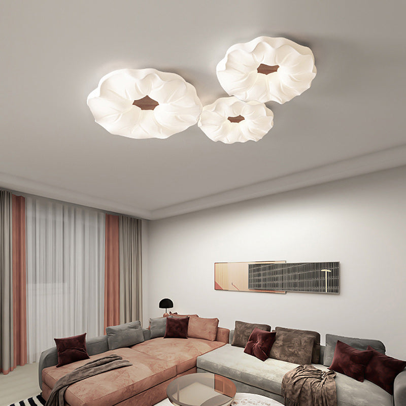 Contemporary Nordic Cream Flower Acrylic Lampshade Iron LED Flush Mount Ceiling Light For Bedroom