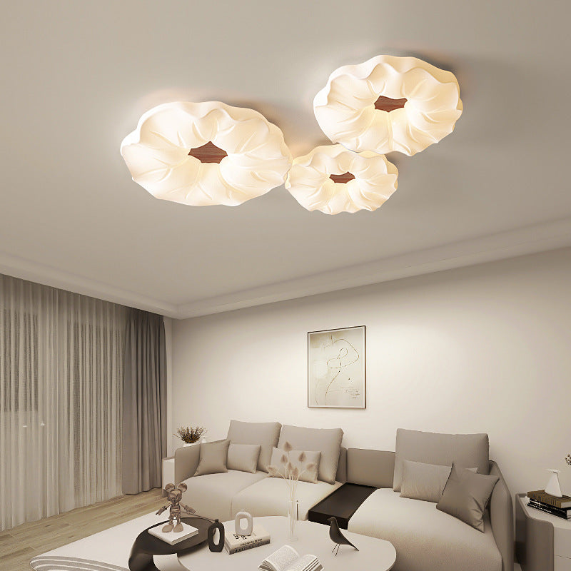 Contemporary Nordic Cream Flower Acrylic Lampshade Iron LED Flush Mount Ceiling Light For Bedroom