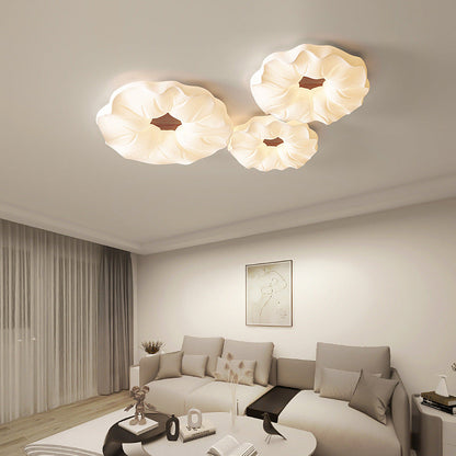 Contemporary Nordic Cream Flower Acrylic Lampshade Iron LED Flush Mount Ceiling Light For Bedroom